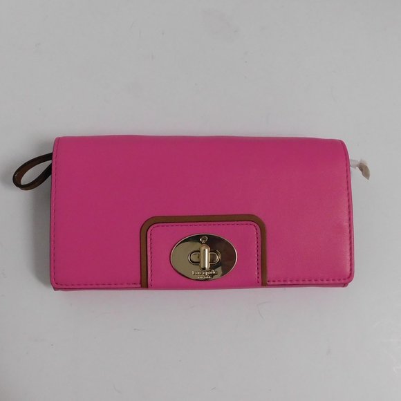 New Kate Spade Turnlock Mara Hampton Road‎ Fuscia Leather Clutch Wallet - Picture 1 of 4